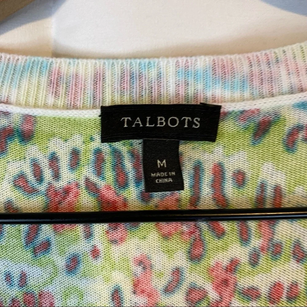 TALBOTS Women’s Size M Medium Sweater Cardigan 3/4 Sleeve Floral Mosiac - Picture 10 of 16